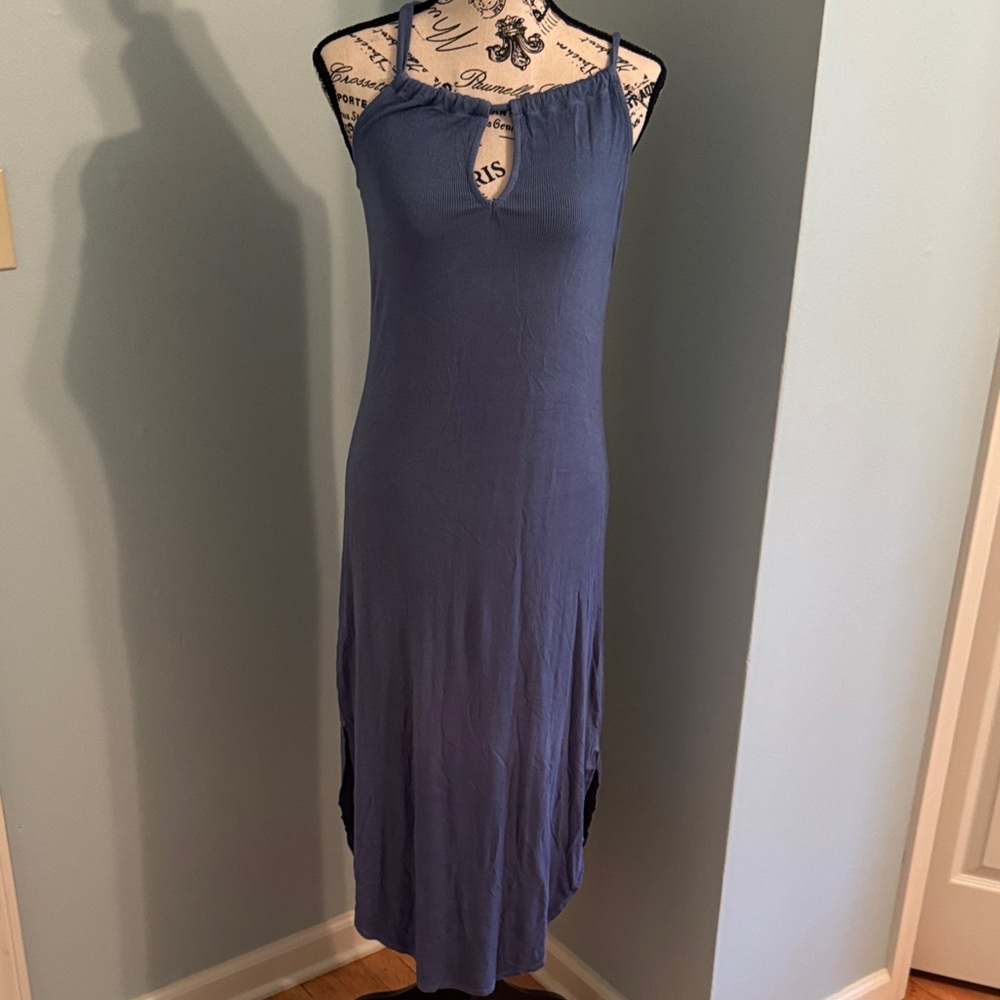 Michael Stars Ribbed Midi Blue Halter Dress